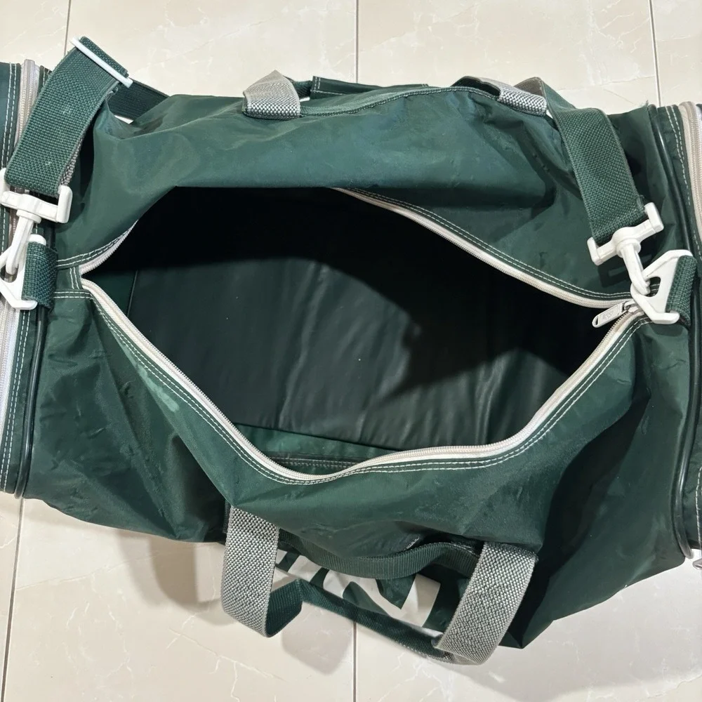 Vintage 80s 90s Adidas Duffle Bag Green Trefoil Gym Bag RARE Zipper Large Gear